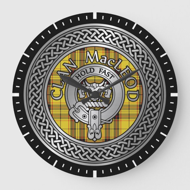 Clan MacLeod Escudo & Tartan Knot reloj grande (Anverso)