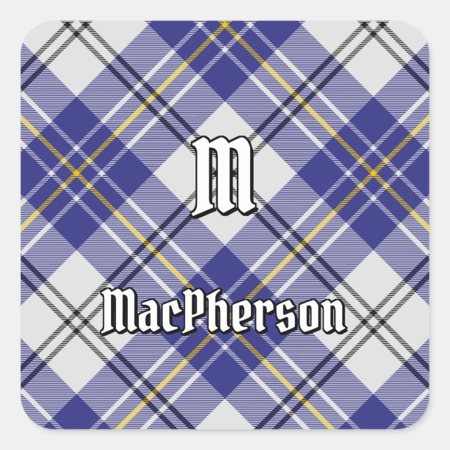 Clan MacPherson Blue Dress Tartan Square Pegatina (Anverso)