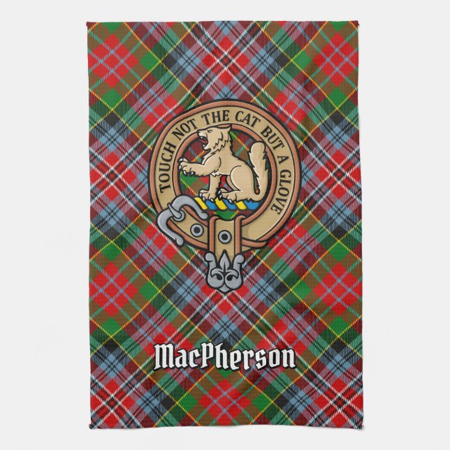 Clan MacPherson Escudo sobre toalla de cocina de T (Vertical)