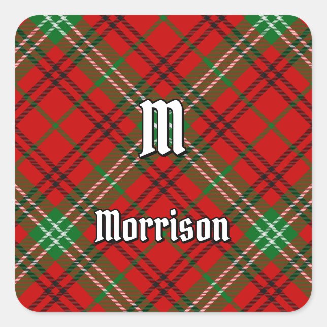 Clan Morrison Red Tartan Square Pegatina (Anverso)