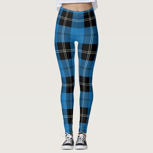 Clan Ramsay Hunting Tartan Blue and Black Leggings (Anverso)