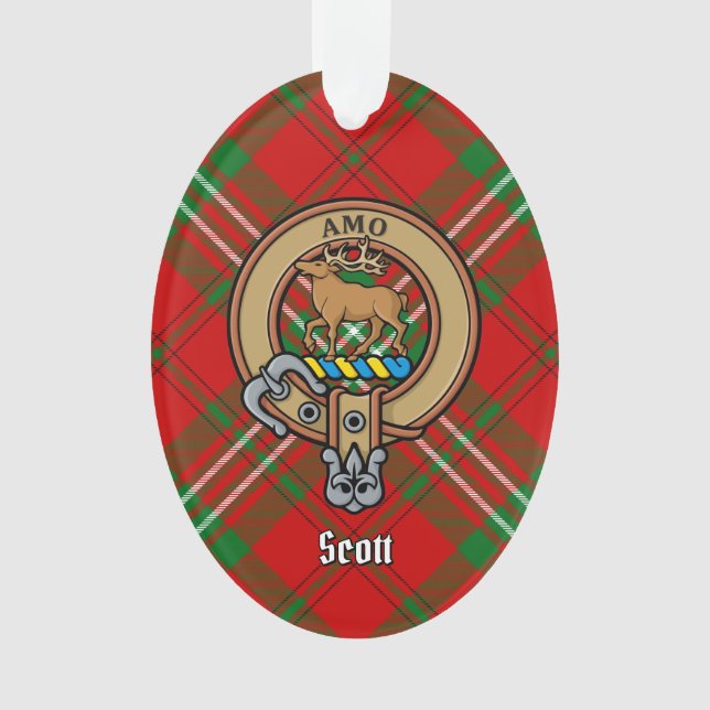 Clan Scott Escudo sobre el ornamento Red Tartán (Anverso)