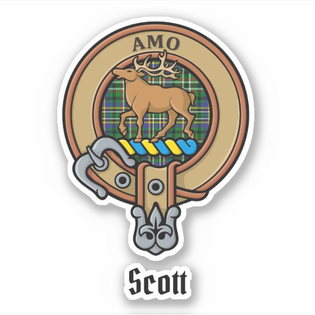 Clan Scott Escudo sobre Pegatina Green Tartan (Anverso)