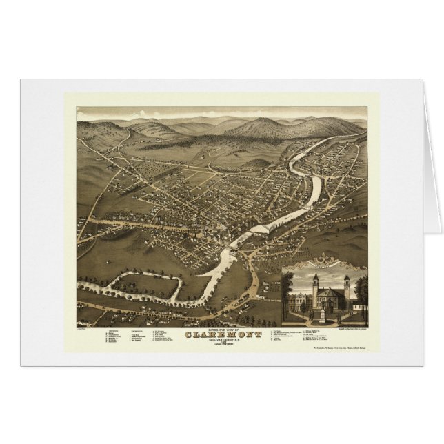 Claremont, mapa panorámico del NH - 1877 (Anverso (Horizontal))