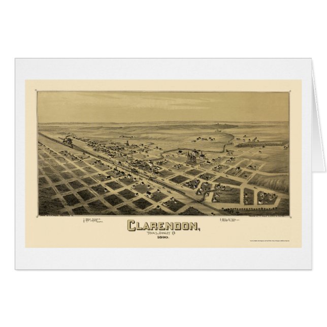 Clarendon, mapa panorámico de TX - 1890 (Anverso (Horizontal))