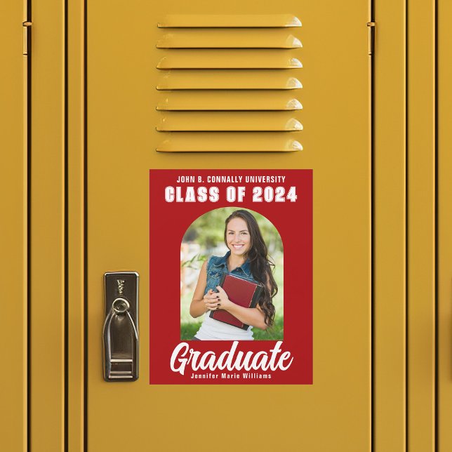 Clase blanca roja del imán de graduación fotográfi (Subido por el creador)
