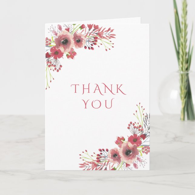 Clase Chic Rojo Floral Agradecimiento Acuarela (Anverso)