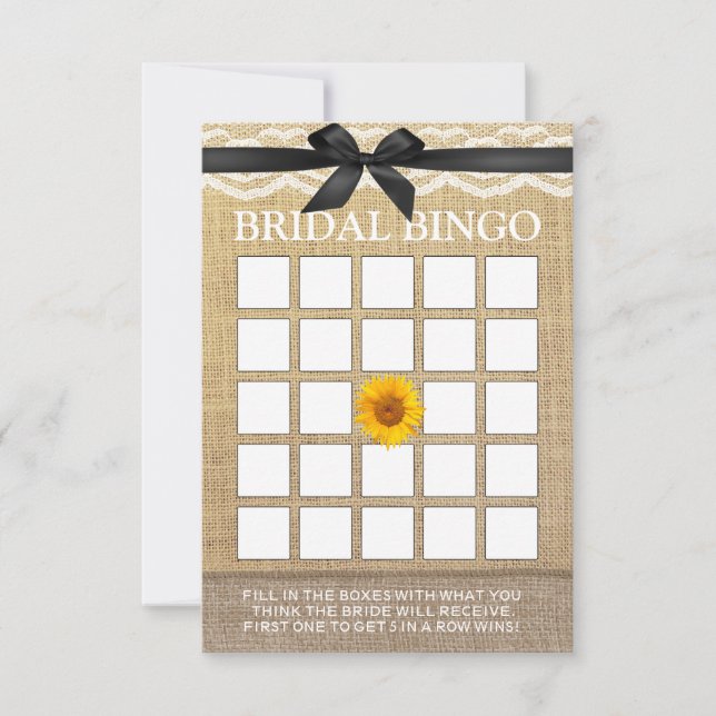 Clase Cinta Negra Girasol Arpillera Boda Bingo (Anverso)