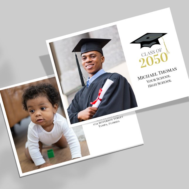 Clase Clásica De Foto De Graduación De Plantilla (Classic Graduation photo invitation template with classic graduation hat.)