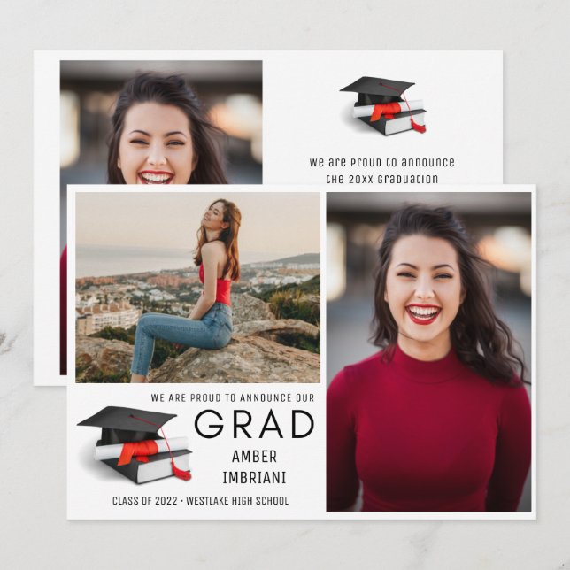 Clase de 2022 Invitación de tres graduaciones foto (Anverso / Reverso)