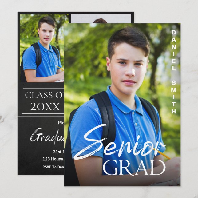 Clase de 2025 Elegante Invitación de Grados Superi (Anverso / Reverso)
