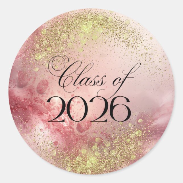Clase de 2026 - Pegatinas de brillo rosadas y dora (Anverso)