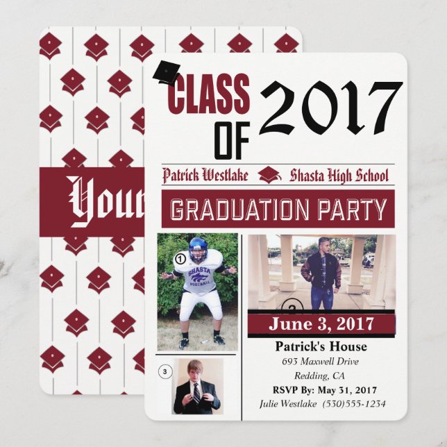 Clase de 20XX Invitaciones para Grad Party - burga (Anverso / Reverso)