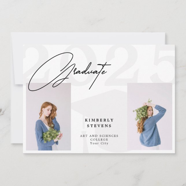 Clase de año minimalista elegante 2 fotos graduado (Anverso)