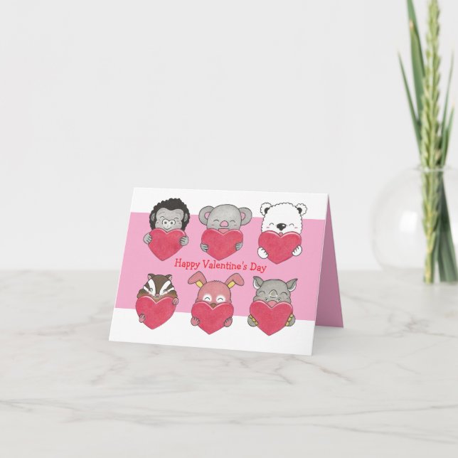 Clase de Corazón Animal Valentine Exchange Tarjeta (Anverso)