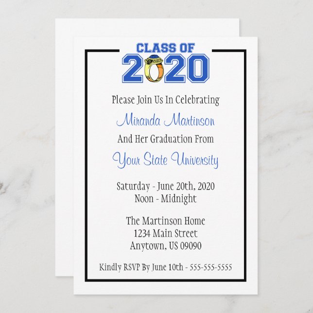 Clase De Invitación A La Graduación De 2020 (Anill (Anverso / Reverso)