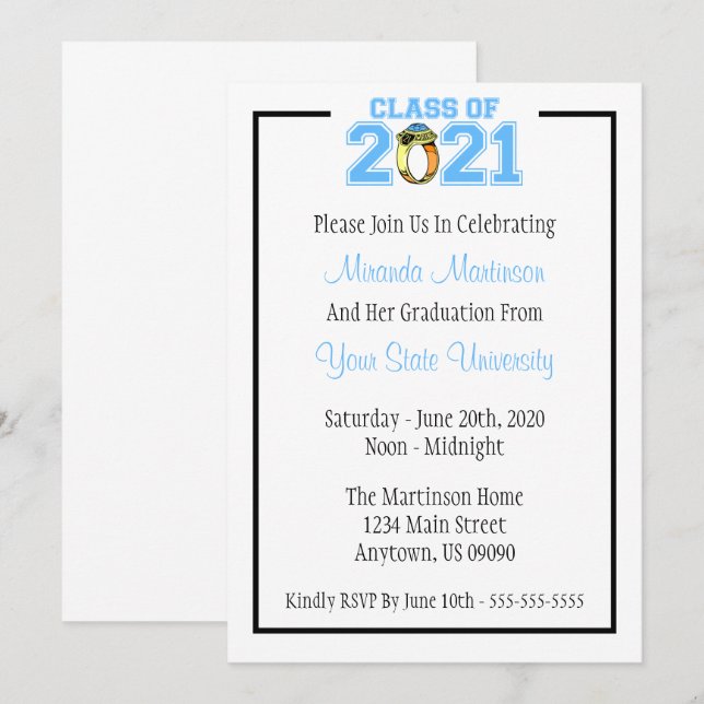 Clase De Invitación A La Graduación De 2021 (Anill (Anverso / Reverso)
