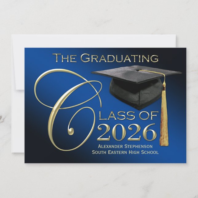 Clase de Invitación de graduación azul 2025 5x7 (Anverso)