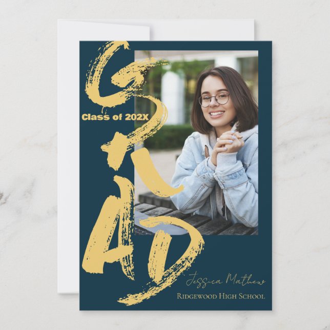 Clase De Invitación De Graduación De Foto Azul 202 (Anverso)