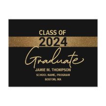 Clase de invitación de graduación negra de oro de 