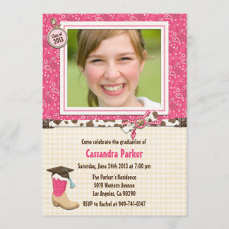 Clase de Invitación de graduación occidental rosa 