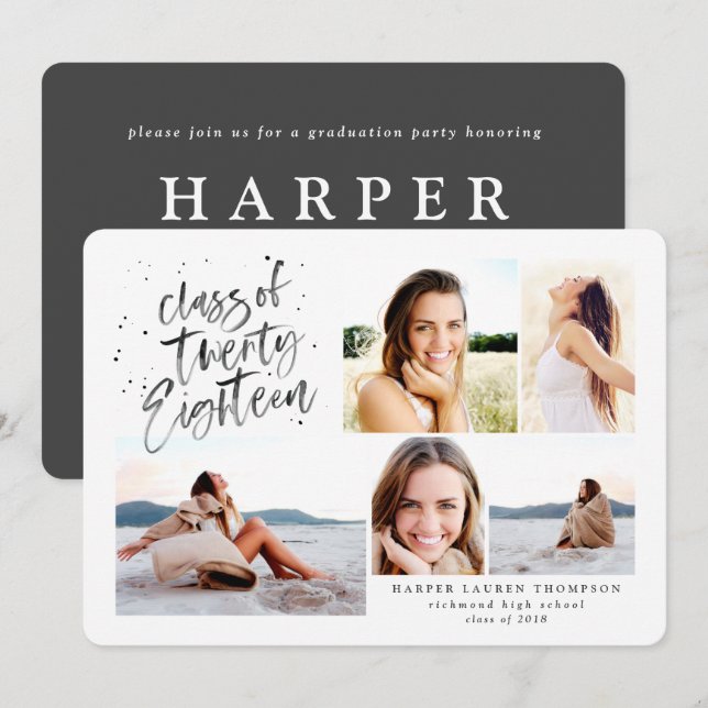 clase de invitación para graduados con fotografía  (Anverso / Reverso)