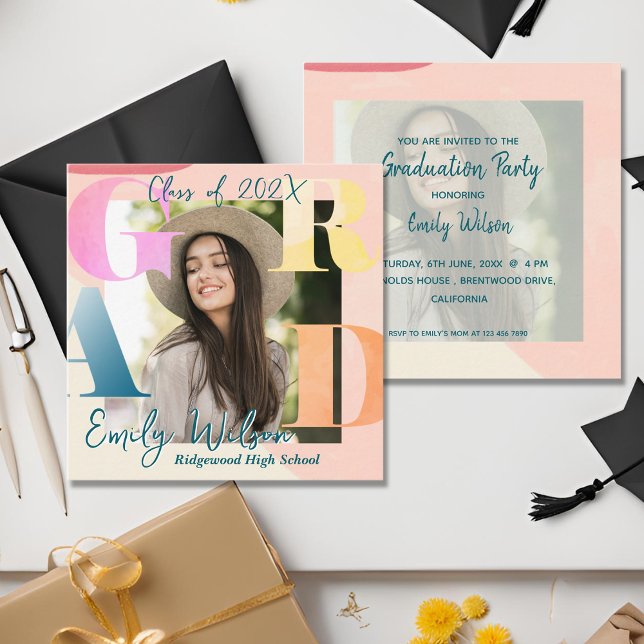 Clase de la invitación a graduación de Mini Photo  (Class of 2025 Mini Photo Graduation Invitation)