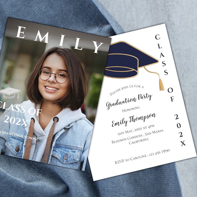 Clase de la invitación a la fiesta de graduación f (Modern Class of 2024 Photo Graduation Announcement)