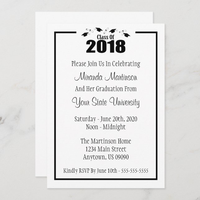Clase De La Invitación A La Graduación De 2018 (Ca (Anverso / Reverso)