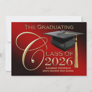Clase de la Invitación de graduación de oro rojo d
