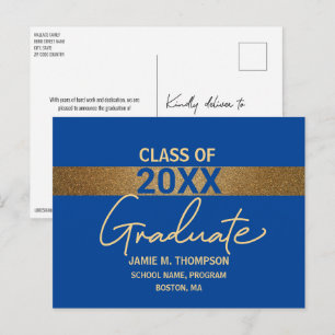 Clase de oro azul de la invitación de graduación d