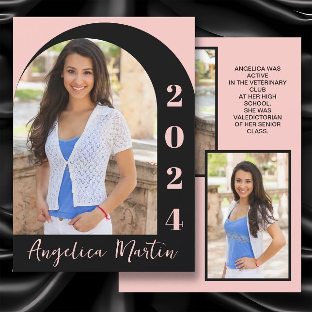 Clase fotográfica Arco Negro Rosa de Graduación 20 (Pink and black arch-photo high school graduation Class of 2024 announcement)