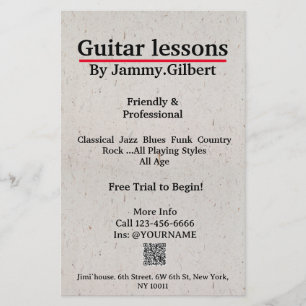 Clase Guitar Flyer Impresión de doble cara