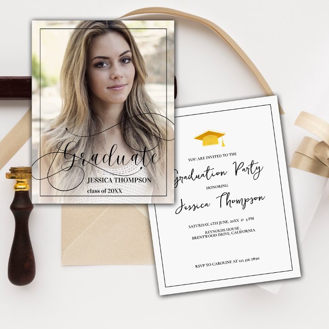 Clase moderna de 2025 Invitación a la fotografía d (Modern Mini Class of 2025 Graduation Photo Invitation | Custom Grad Party Card)