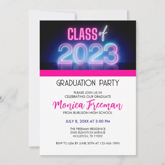 Clase Neon de 2023 Invitación a la fiesta de gradu (Anverso)