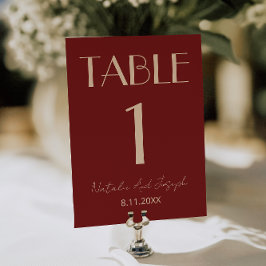 Clase profunda crema roja elegante número de mesa 