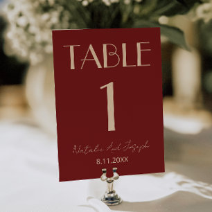 Clase profunda crema roja elegante número de mesa