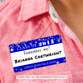 Clase Reunion Royal Blue Silver Name Etiqueta