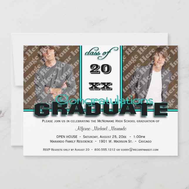 CLASE verde azulada de invitación de la fiesta de (Anverso)