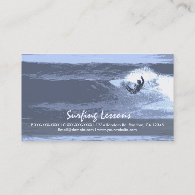 Clases de surf tarjetas de personalizable azul (Anverso)