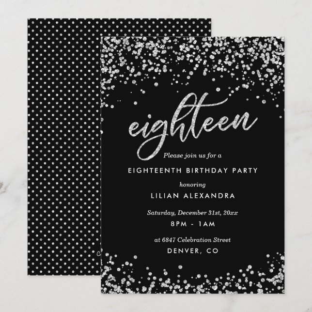 Clásica 18ª Invitación de cumpleaños, Sparkly Conf (Anverso / Reverso)