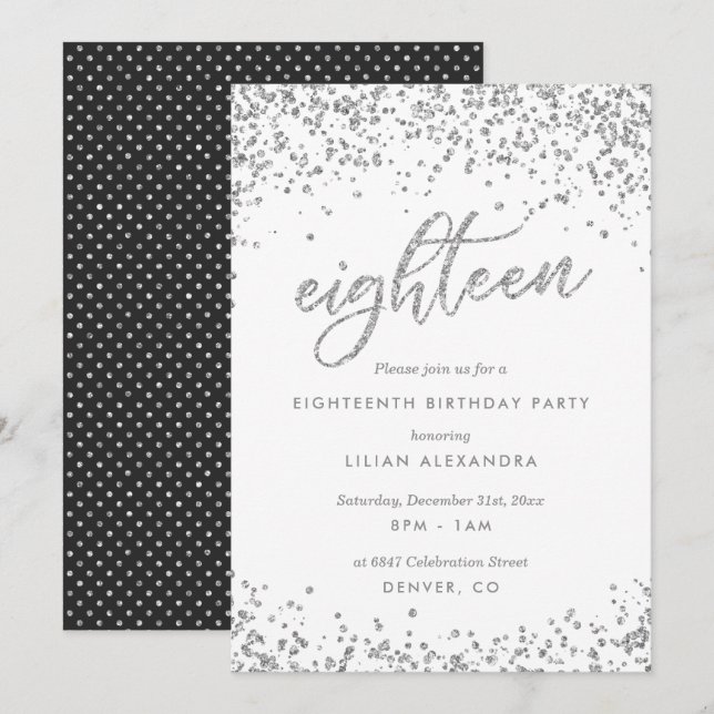 Clásica 18ª Invitación de cumpleaños, Sparkly Conf (Anverso / Reverso)