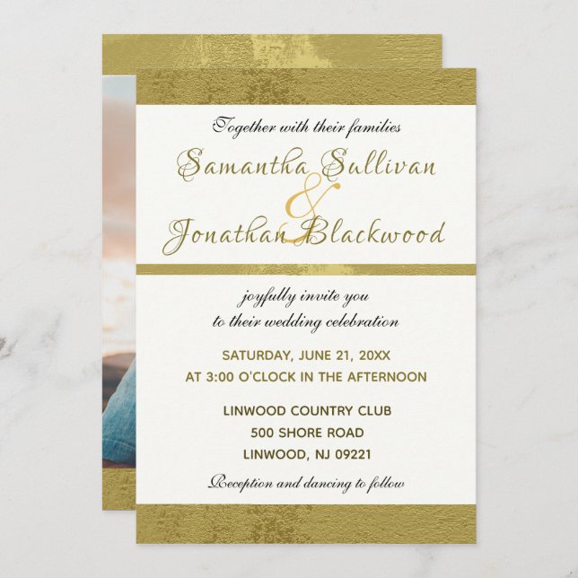 Clásica caligrafía moderna Invitación a la boda fo (Anverso / Reverso)