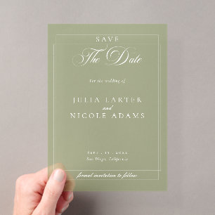 Clásica Caligrafía Verde para Anuncio de Boda "Sav