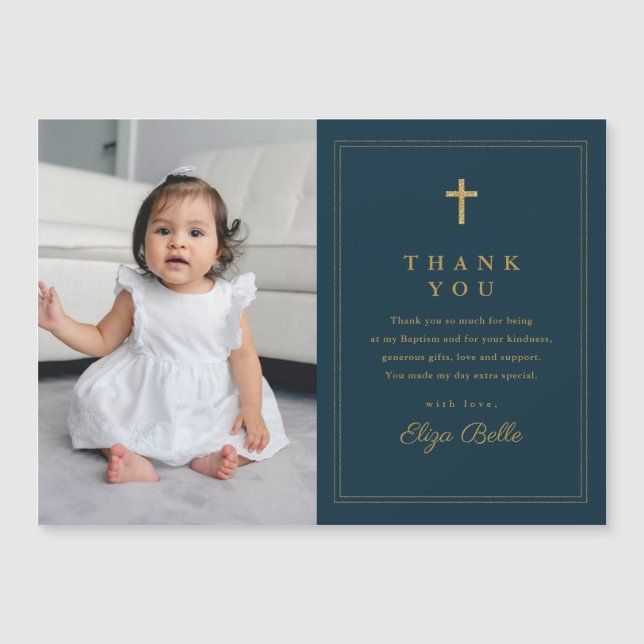 Clásica Cruz de Oro Foto Baptismo Gracias (Anverso)