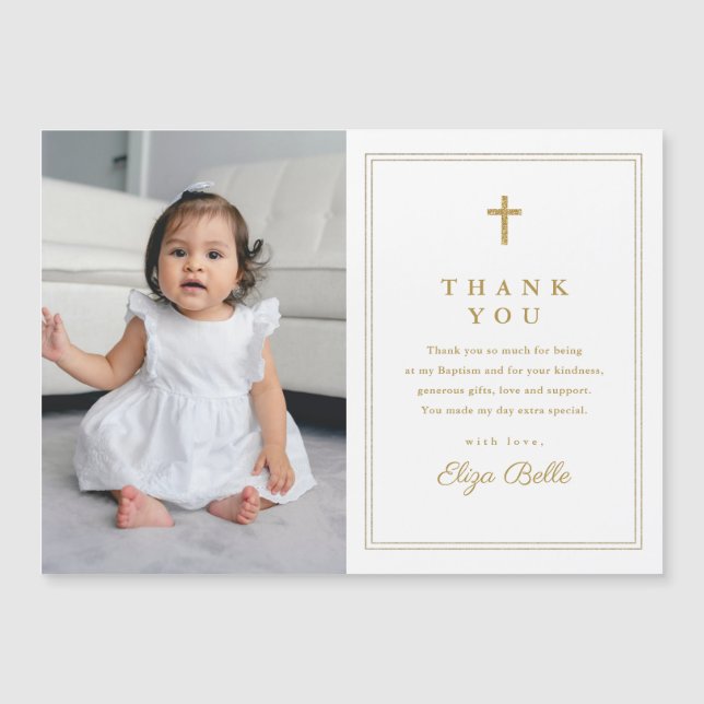 Clásica Cruz de Oro Foto Baptismo Gracias (Anverso)