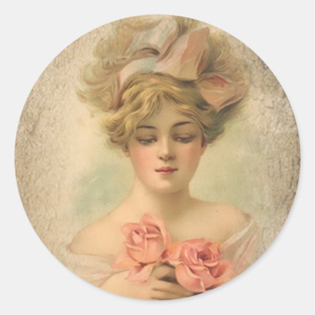Clásica Dama Victoriana con Pegatinas Rosas (Anverso)