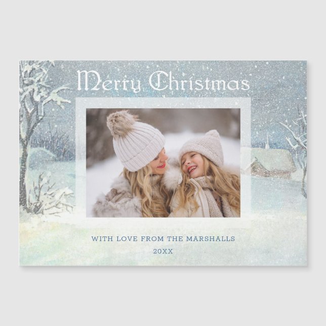 Clásica foto de nieve navideña en invierno (Anverso)