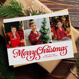 Clásica foto roja de tres de Navidad feliz