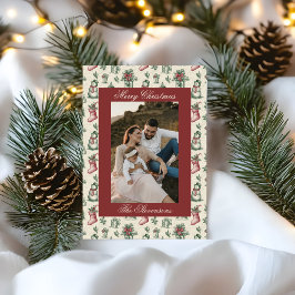 Clásica Foto Vintage Roja De Toile De Jouy Navidad